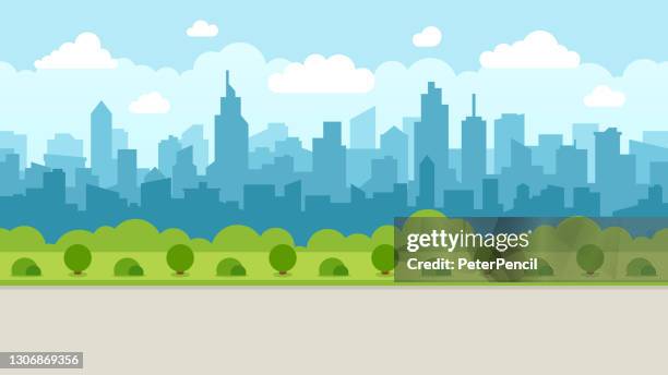abstract modern city skyline - seamless vector pattern - horizontal lines design stock illustrations